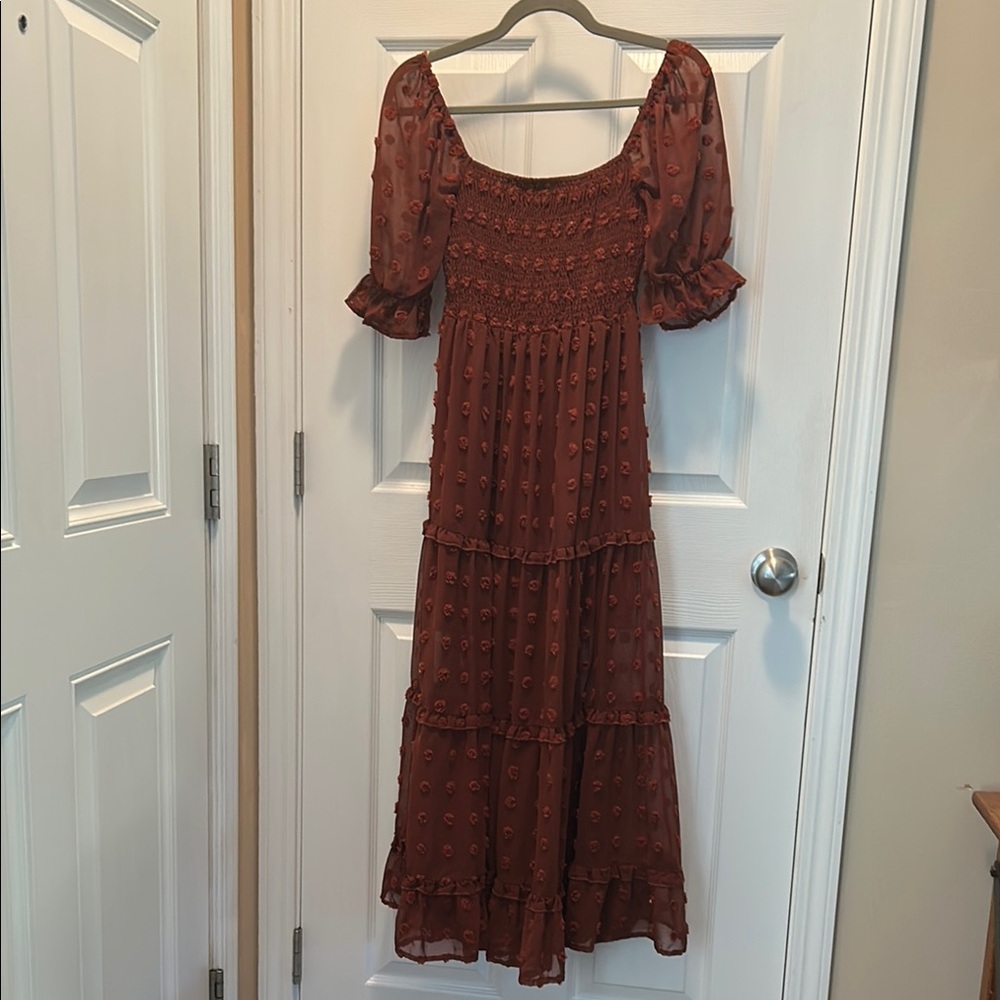 Brown Smocked Tiered Maxi Sundress